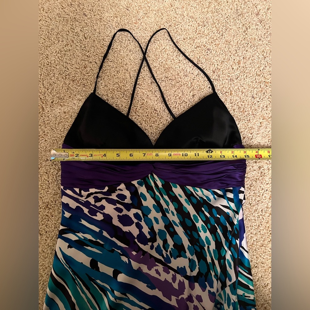 Cache Dress Maxi Satin Teal Abstract Print Purple Size 8 - Picture 16 of 16
